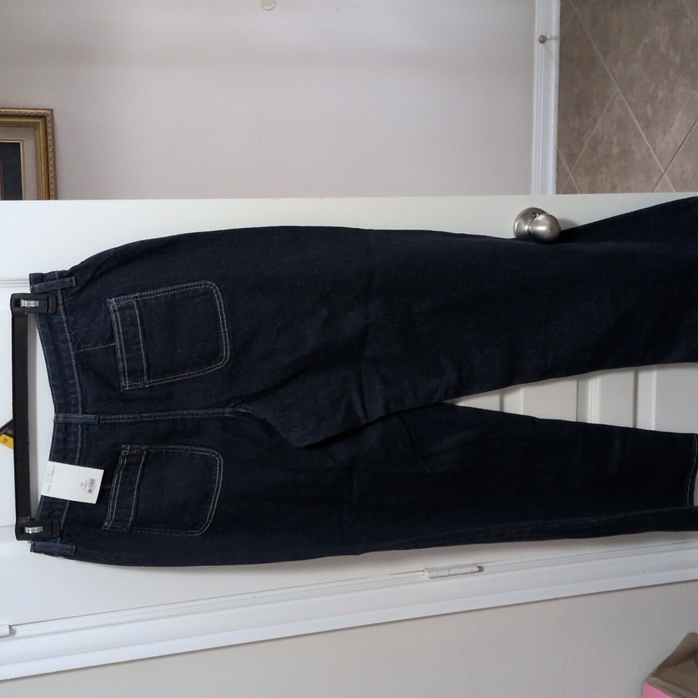 Women's Wide Leg Patch Pockets Dark Blue Jeans - Picture 6 of 6